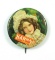 1910 Celluloid Pin Back for:  KARMA BISCUIT with Charming Young Lady by Ont