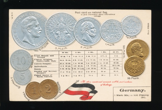 GERMANY Embossed 1860s to 1900s Coins -(11) pieces with Flag.  SIZE:  Stand