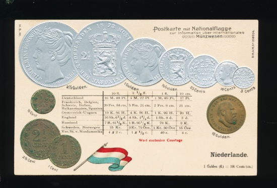 NETHERLANDS Embossed 1860s to 1890s Coins  (11) pieces with Flag.  SIZE:  S