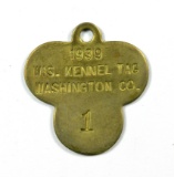 1939 / WIS. KENNEL TAG / WASHINGTON CO. / 1 ; Brass; CONDITION:  Near Mint;