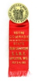 1902 Celluloid Button Ribbon-Badge for:  SPANISH-AMERICAN-WAR-VETERANS / VI