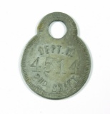 1940s WW II Era Zinc Employee or Tool Tag thought to be from The Waukesha (