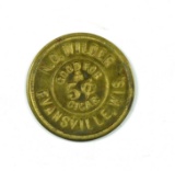 1910 EVANSVILLE, WIS. Brass Incuse Single Side Trade Token:  N. D. WILDER /