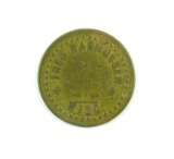 1920s HAMMOND, Wis. Brass 5 Cents Trade Token:  FRED RASSMUSSEN / HAMMOND (