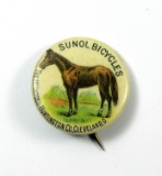 1910 Celluloid Pin Back Button for:  SUNOL BICYCLES / The McIntosh Huntingt