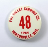 1964 Celluloid Pin Back for:  FOX VALLEY CANNING CO. / 48 / 1964/ HORTONVIL