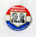 1960s Jumbo Celluloid  Presidential Pin Back Button for:  JOHNSON / HUMPHER