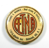 1915 Celluloid Advertising Paper-Weight  Mirror for: AETNA-Thomas A. Wagner