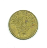 (KENOSHA):  JOHN KLEIST GOOD FOR / 5c / AT THE BAR / K. W. (Kleistmann Whor