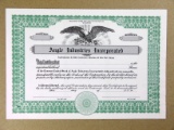 (ND) Angle Industries Incorporated in Wisconsin Unissued Stock Certificate.