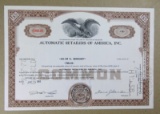 1961 AUTOMATIC RETAILERS OF AMERICA, INC. Stock Certificate for 12 Shares.