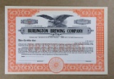 1930s BURLINGTON (Wisconsin) BREWING COMPANY Unissued Preferred Stock Certi