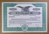 1940s D.E. CALLAHAN, INC. of the State of Illinois Unissued Stock Certifica