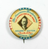 1920s Celluloid Pin Back Advertising Pin for:  The American Thresher-man Th