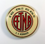 1915 Celluloid Advertising Paper-Weight  Mirror for:  BE WISE  AETNA-IZE  W
