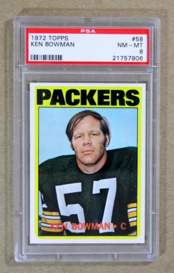 1972 Topps Football Card #58 Ken Bowman Green Bay Packers. Graded PSA NM/MT