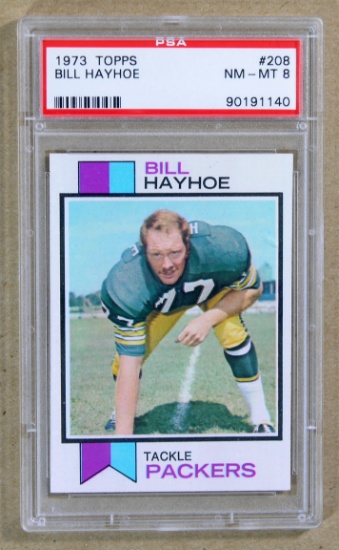 1973 Topps Football  Card #208 Bill Hayhoe Gree Bay Packers. Graded PSA NM/