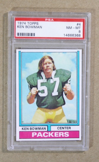 1974 Topps Football Card #4 Ken Bowman Green Bay Packers. Graded PSA NM/MT-