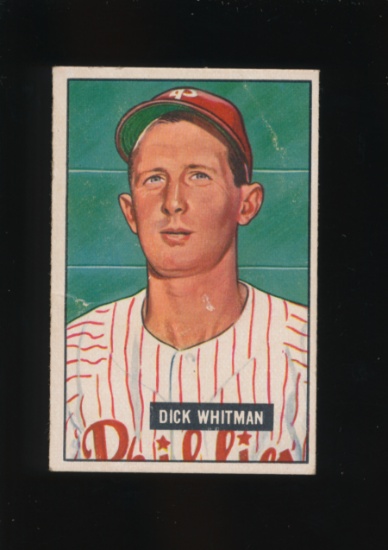 1951 Bowman Baseball Card #221 Dick Whitman Philadelphia Phillies