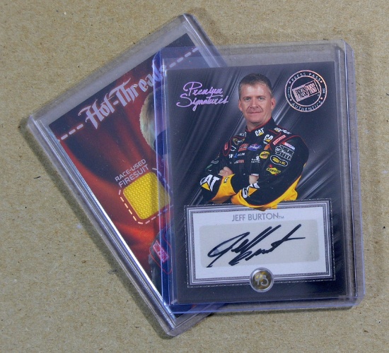 (2) Jeff Burton NASCAR Collector Cards: Autographed Card and Race Event Use