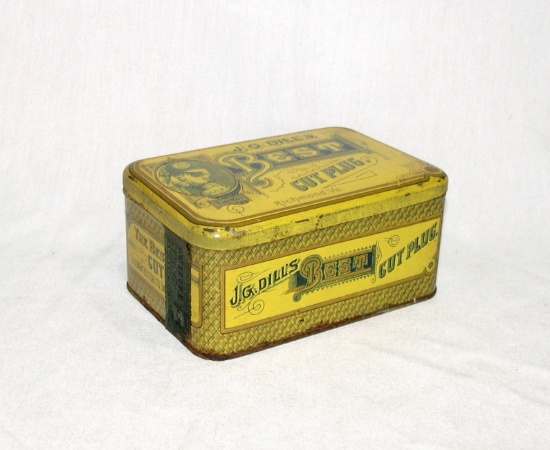 Vintage J.G. Dills Best Cut Plug Tobacco Tin. 4" x 6" x 3"