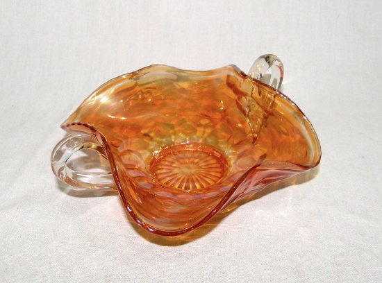 Vintage Marigold Carnival Glass 2-Handled Bon Bon/Candy Dish with Honeycomb
