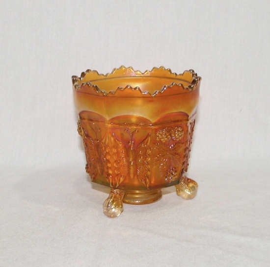 Vintage Marigold Carnival Glass 3-Claw Footed Covered Sugar Bowl  with Butt
