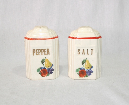 Vintage Harker Pottery Salt & Pepper Shakers with Fruit Decorations.