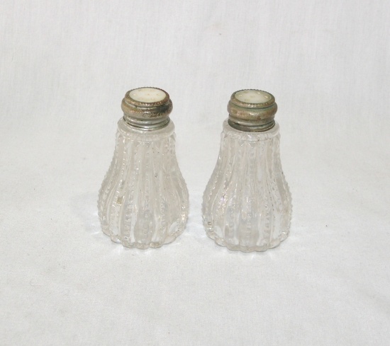 Vintage Glass Salt & Pepper Shakers with Metaland Mother of Pearl Tops.