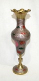 Vintage Brass Decortive Vase with handpainted floral pattern.  11