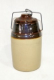 Antique Weir Stoneware no 2 crock with wire Bale and Lid.  8