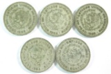 (5) 1962 & 1964 Mexican 72% Silver Un Pesos
