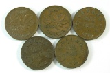 (5) 1930s Canadian One Cent Coins