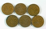 (6) 1950s-60 Random Dates Canadian One Cent Coins