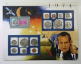 Postal Commemorative Society US Uncirculated 1974 Coin Mint Set Mounted on