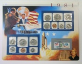 Postal Commemorative Society US Uncirculated 1981 Coin Mint Set Mounted on