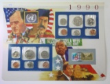 Postal Commemorative Society US Uncirculated 1990 Coin Mint Set Mounted on