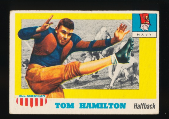 1955 Topps All American Football Card #9 Tom Hamilton Navy (Scarce Short Pr