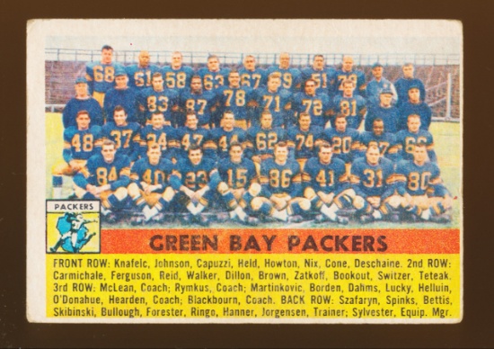 1956 Topps Football Card #7 Green Bay Packers Team. Crease Reverse Left Sid