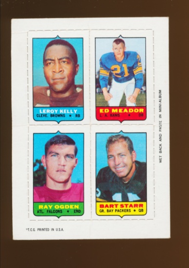 1969 Topps 4-in-1 Football Card: Bart Starr, Ray Ogden, Leroy Kelly, Ed Mea