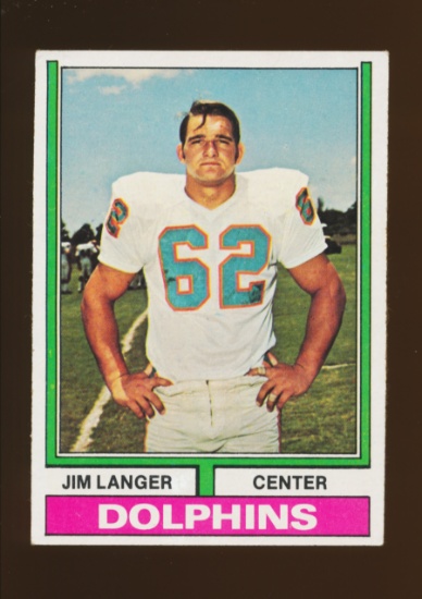 1974 Topps Football Card #397 Hall of Famer Jim Langer Miami Dolphins