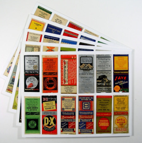 (60) Used Gasoline/Oil Themed Matchbook Covers Attached to Card Stock Pages