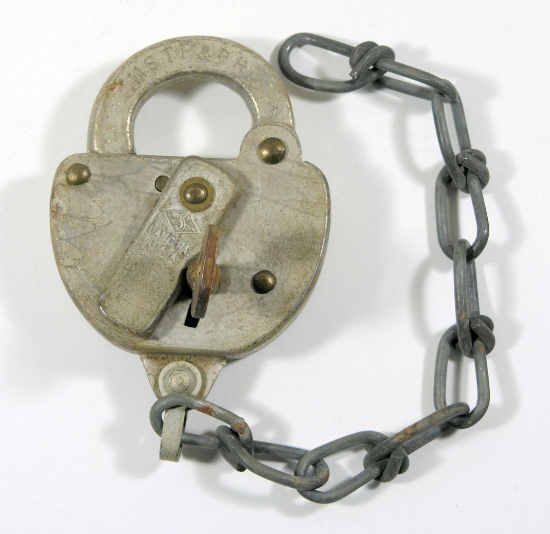 Vintage 1949 Rail Road Slaymaker Padlock with Key. From C.M.S.T.P. & P.R.R