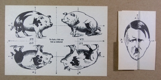 (2) WWII Hitler/Pig Propaganda Leaflets.  Novelty sheet showing four pigs t