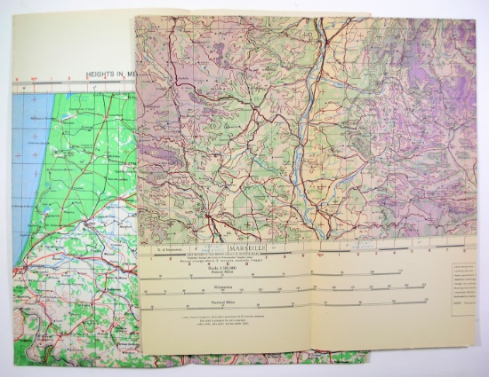 (2) 1943 WWII U.S. Military Maps.  ETO theater - "Lyon" and "Toulouse".