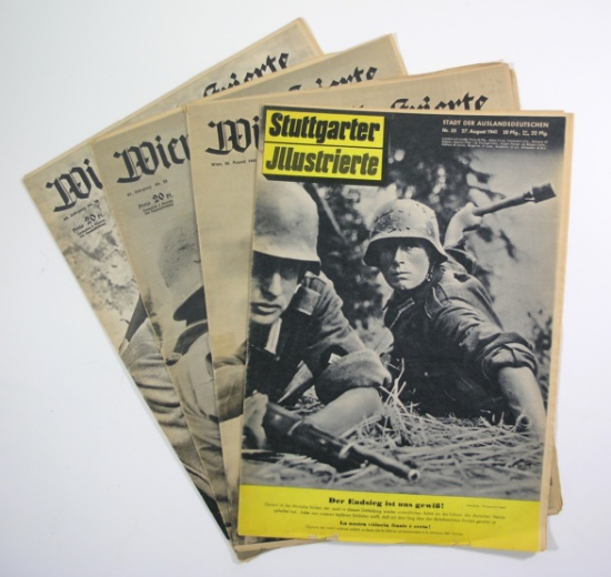 (4) WWII Nazi Magazines w/Grenades.  All four covers show soldiers with han