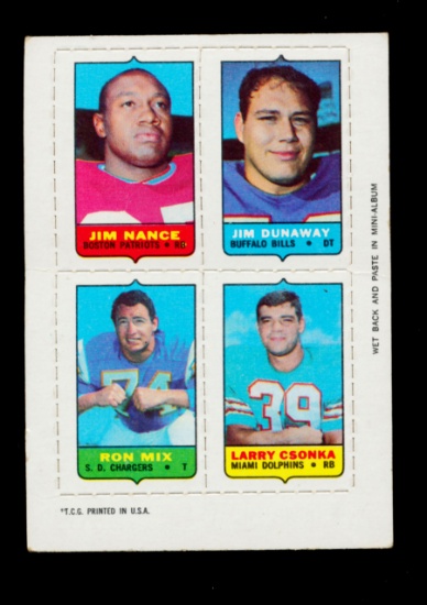 1969 Topps 4-in-1 Football Card: Larry Czonka, Jim Nance, Jim Dunaway, Ron