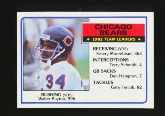 1983 Topps Football Card #28 Chicago Bears Team Leaders Hall of Famer Walte