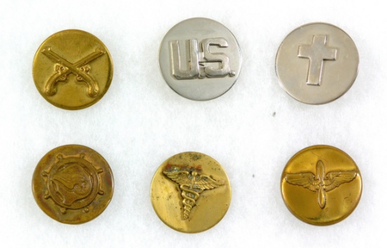 (6) WWII U.S. Army Collar Discs.  EM collar insignia.