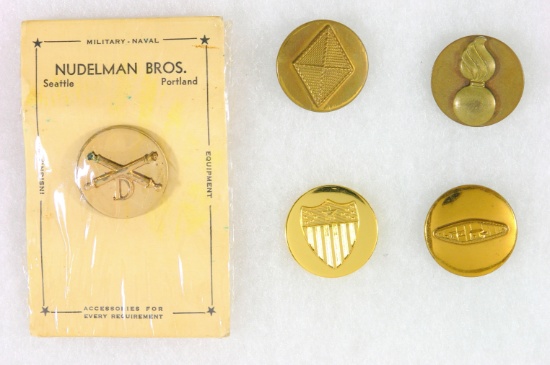 (5) WWII U.S. Army Collar Discs.  EM collar insignia.